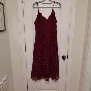 Maroon Mid-Length Lace Dress
